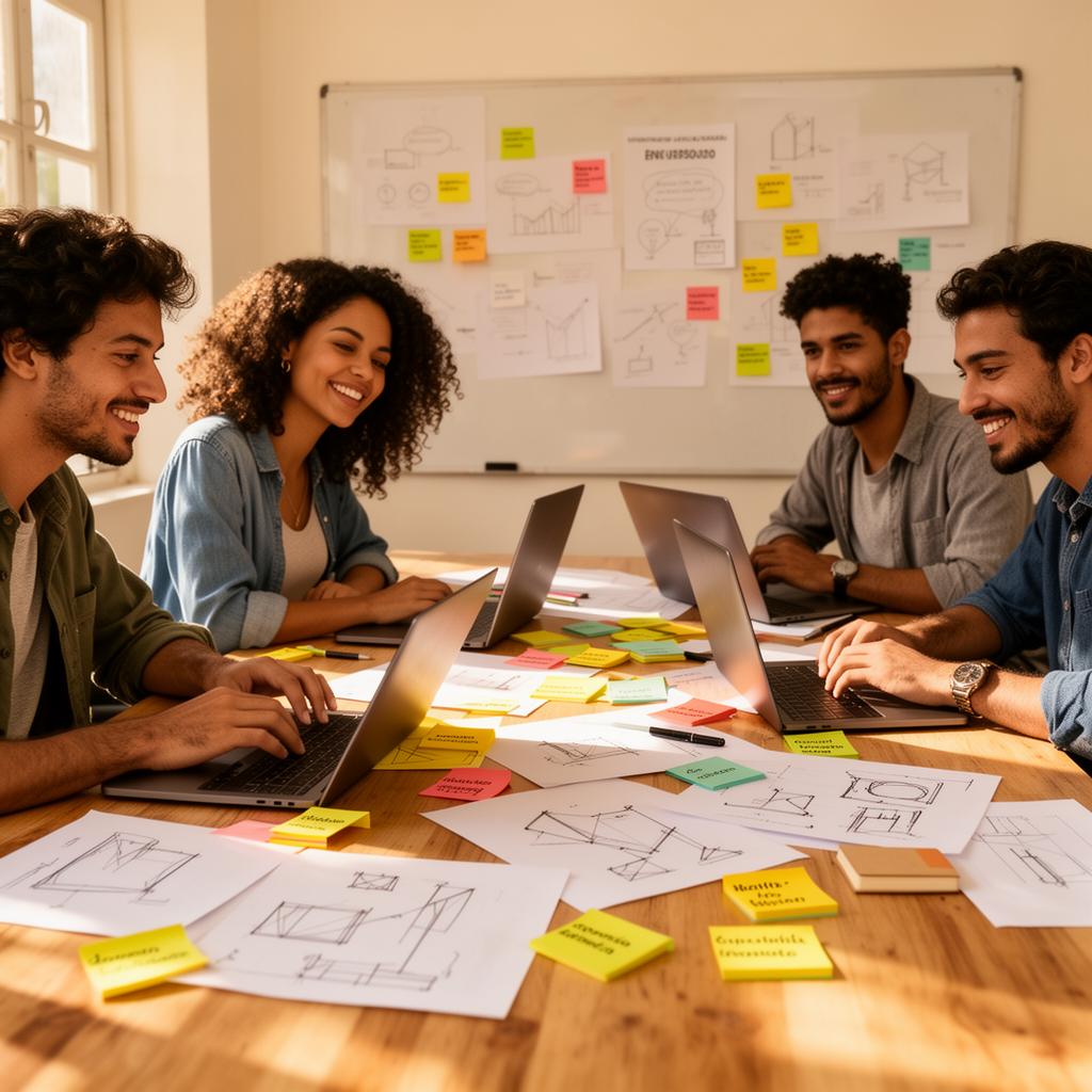 Equipe de estudantes desenvolvendo ideia inovadora